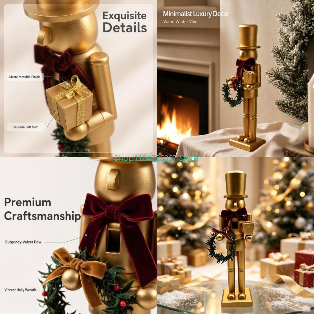 Nutcracker Figurine - cascanueces navideña D8KF en oro mate,